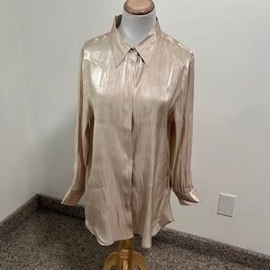💕 Luminary Metallic Tunic Length Button Up Blouse